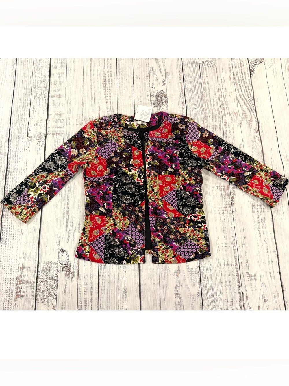 NWT Joan Rivers Classics Collection Womens Open Front Cardigan Jacket Patchwork